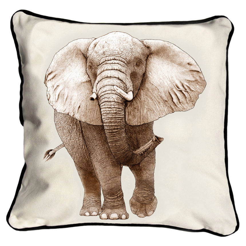 ClassicB030200122 Elephant Cushion Cover Size 45cm Square Black Backing & Piping