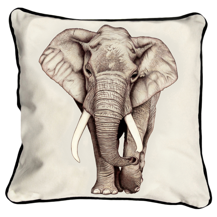 ClassicB030300122 Elephant Cushion Cover Size 45cm Square Black Backing & Piping