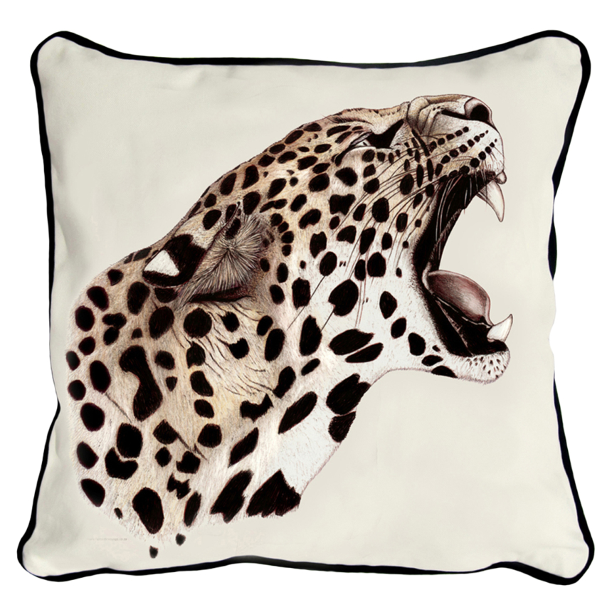 ClassicB050200122 Leopard Cushion Cover Size 45cm Square Black Backing & Piping