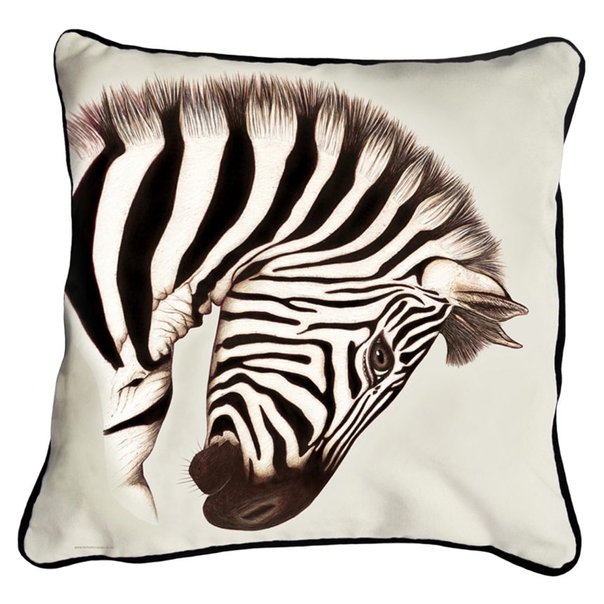 ClassicB060100122 Zebra Cushion Cover Size 45cm Square Black Backing & Piping