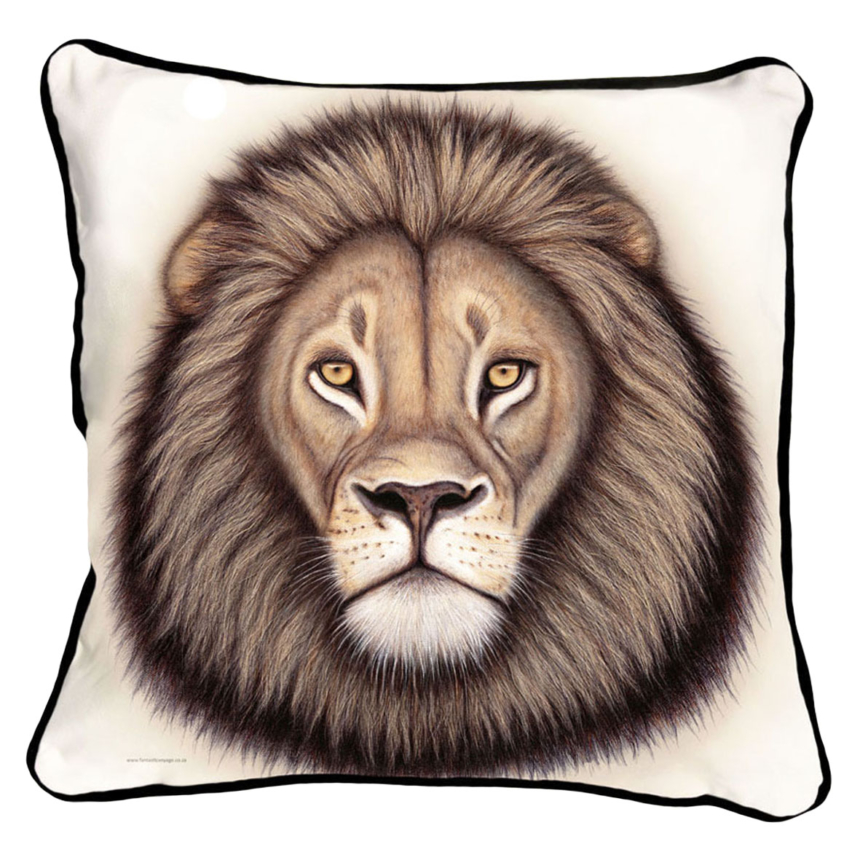 ClassicB080100122 Lion Cushion Cover Size 45cm Square Black Backing & Piping