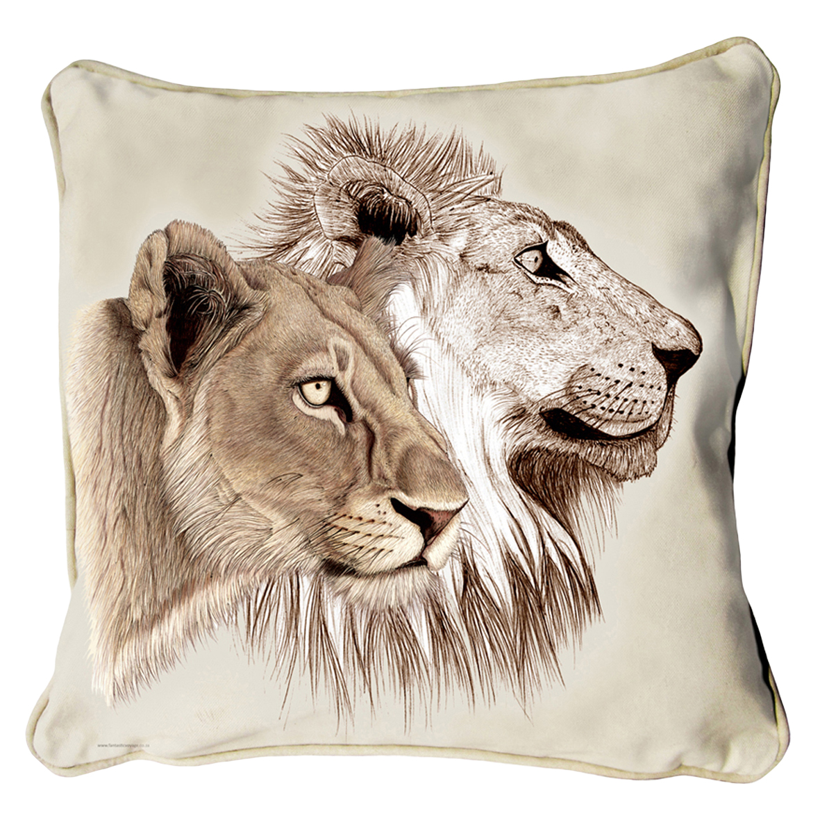 ClassicB090100111 Lion Pair Cushion Cover Size 45cm Square Stone Backing & Piping