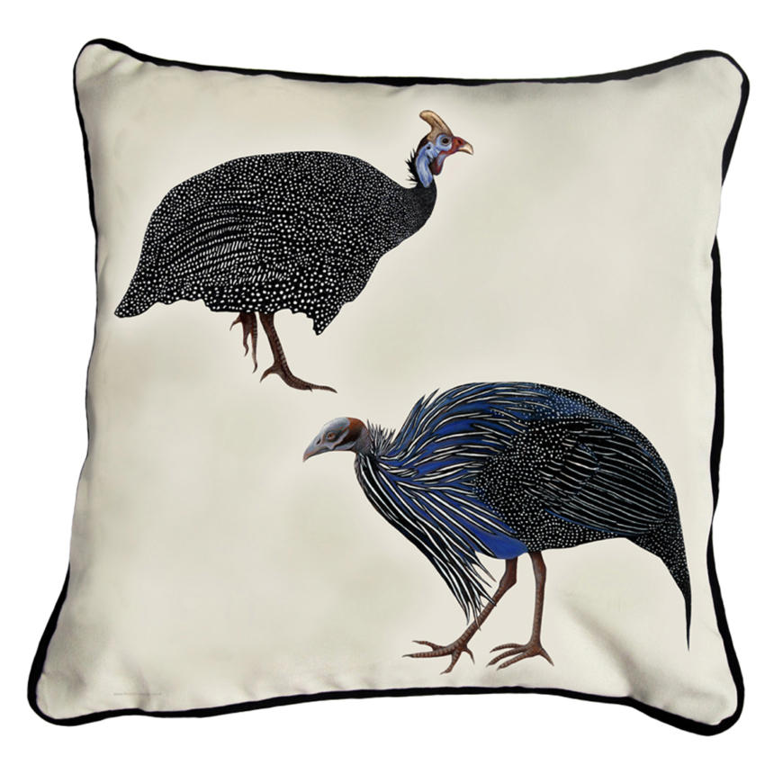 ClassicB120200122 Guinea Fowl Cushion Cover Size 45cm Square Black Backing and Piping