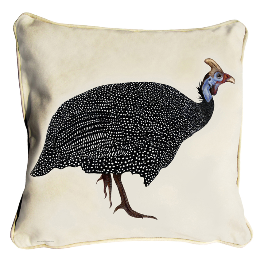 ClassicB130100111 Helmeted Guinea Fowl Cushion Cover Size 45cm Square Stone Backing & Piping