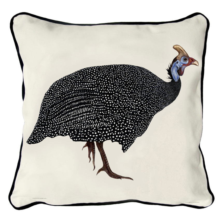 ClassicB130100122 Helmeted Guinea Fowl Cushion Cover Size 45cm Square Black Backing & Piping