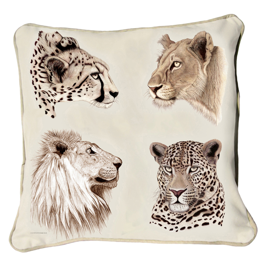 ClassicB170100111 The Big Cats Cushion Cover Size 45cm Square Stone Backing & Piping