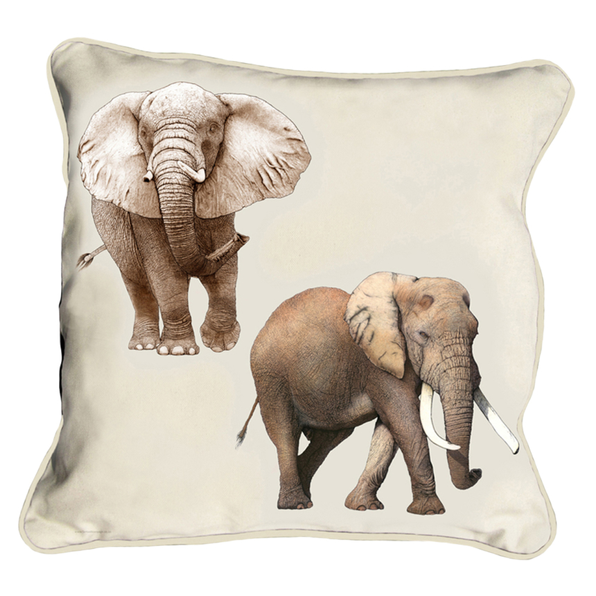 ClassicB180100111 Elephants Cushion Cover Size 45cm Square Stone Backing & Piping