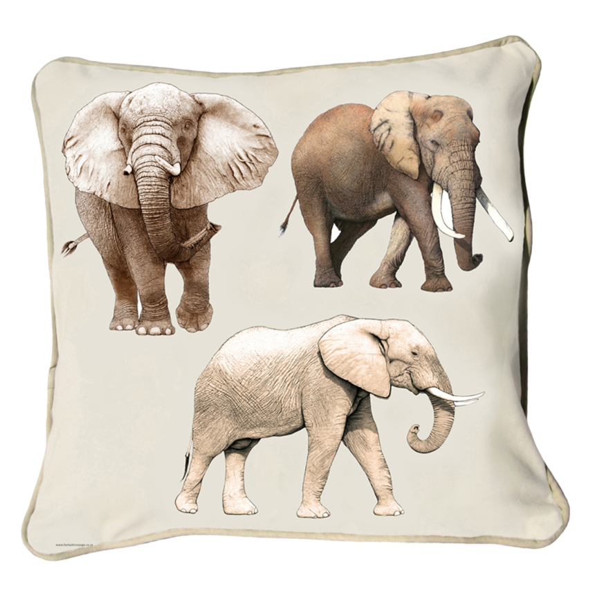 ClassicB180200111 Elephants Cushion Cover Size 45cm Square Stone Backing & Piping