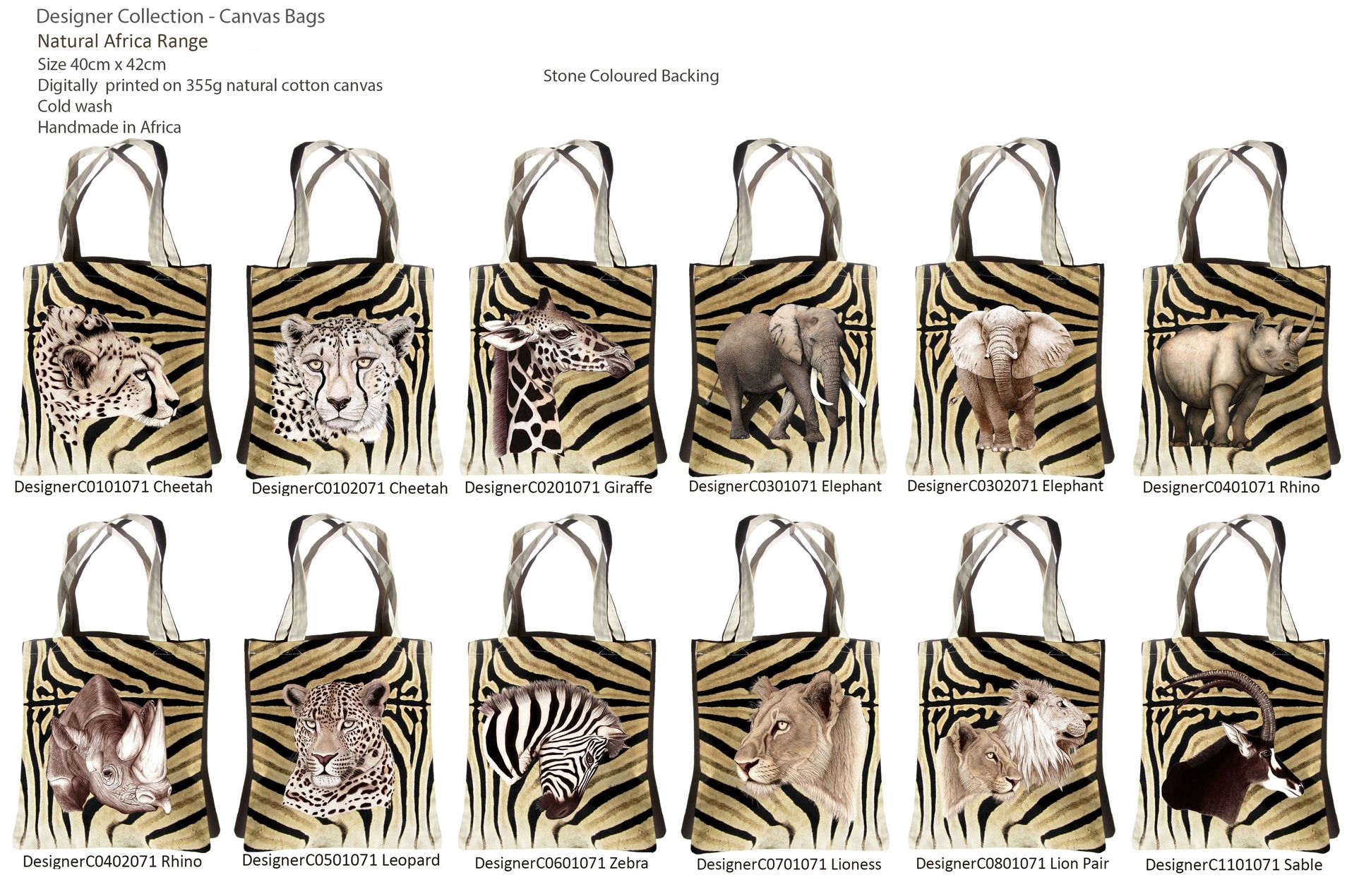 Designer Collection Natural Africa Range Canvas Bags