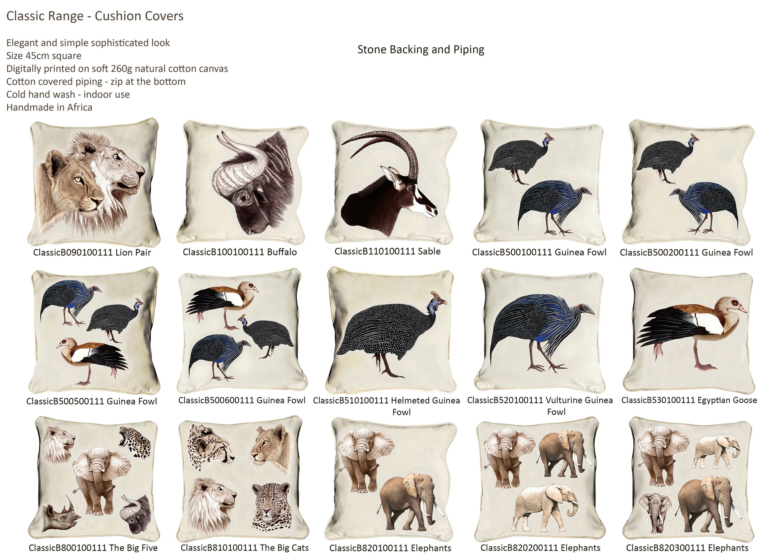 Classic Range Cushion Covers Stone Backing & Piping