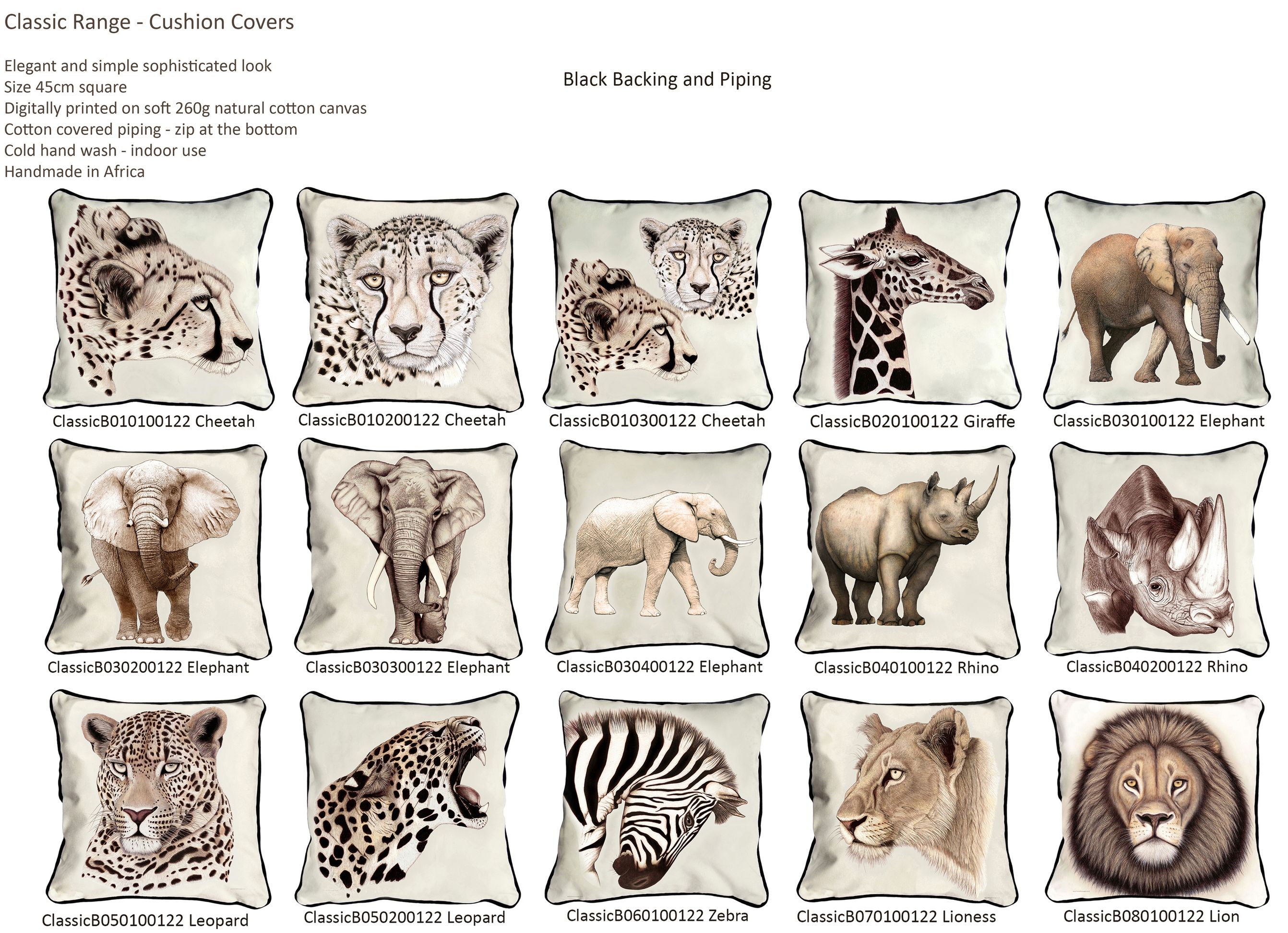 Classic Range Cushion Covers Black Backing & Piping